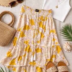 Spoon Jeans Yellow Floral Tiered Maxi Skirt Size Large
